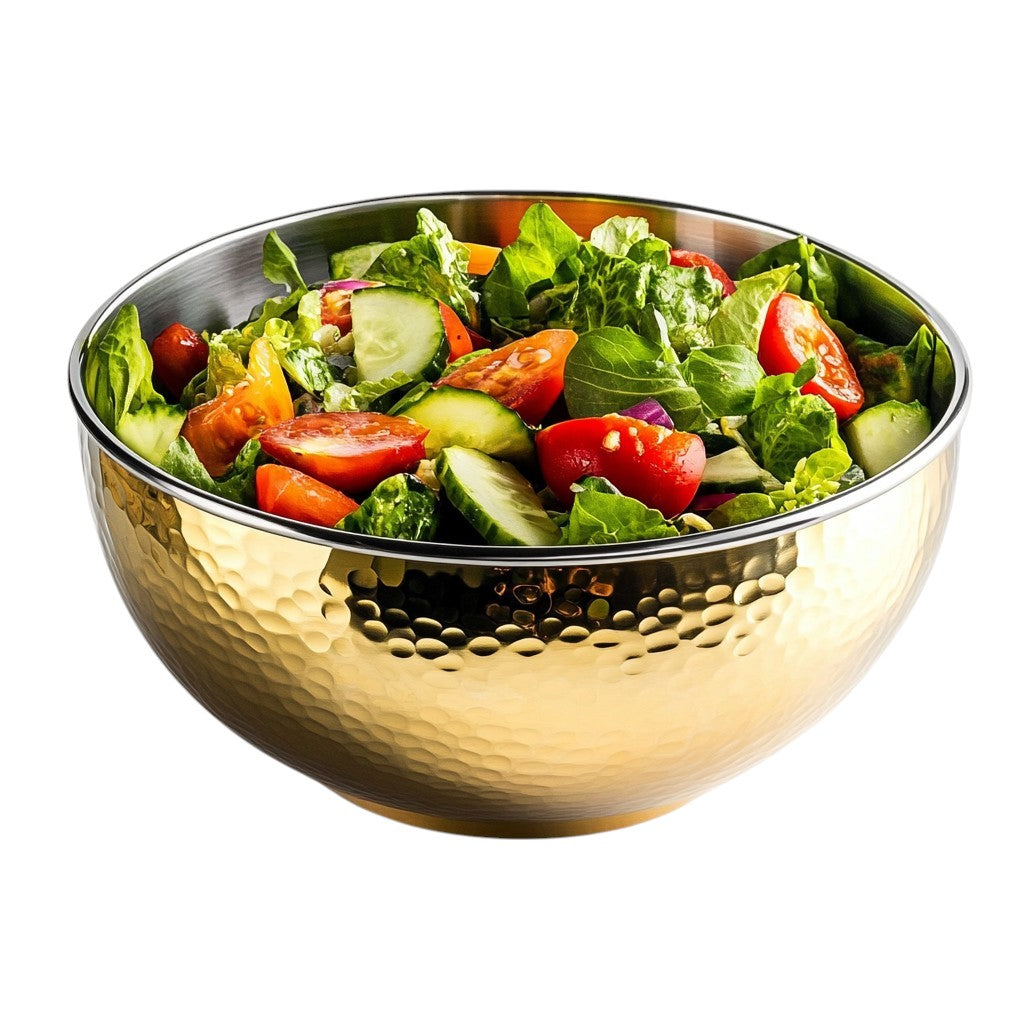 Iconw Hammered Gold Insulated Salad Bowl, Double Wall Stainless Steel Serving Bowl